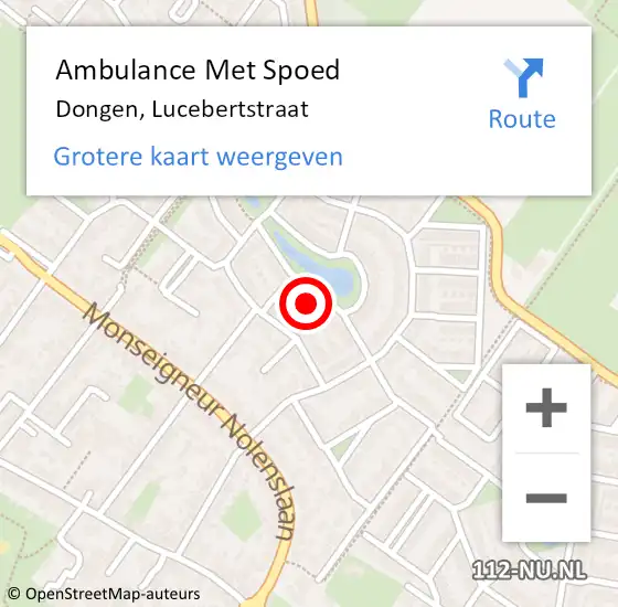 Locatie op kaart van de 112 melding: Ambulance Met Spoed Naar Dongen, Lucebertstraat op 7 december 2016 16:28