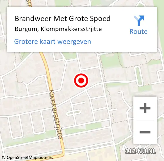 Locatie op kaart van de 112 melding: Brandweer Met Grote Spoed Naar Burgum, Klompmakkersstrjitte op 7 december 2016 17:46