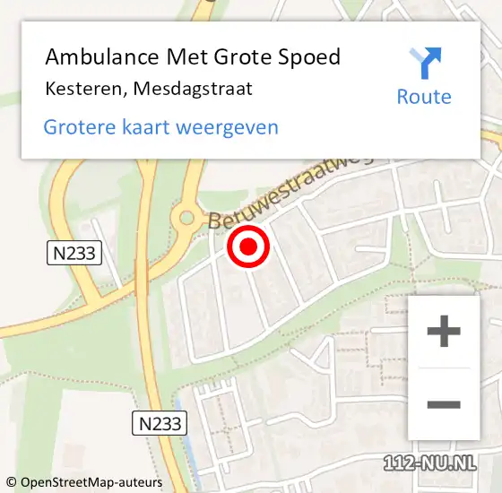 Locatie op kaart van de 112 melding: Ambulance Met Grote Spoed Naar Kesteren, Mesdagstraat op 7 december 2016 17:53