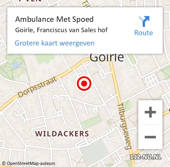 Locatie op kaart van de 112 melding: Ambulance Met Spoed Naar Goirle, Franciscus van Sales hof op 7 december 2016 18:08