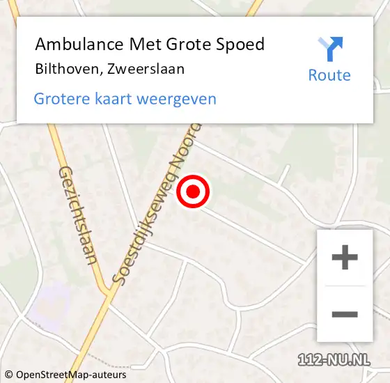 Locatie op kaart van de 112 melding: Ambulance Met Grote Spoed Naar Bilthoven, Zweerslaan op 7 december 2016 18:12