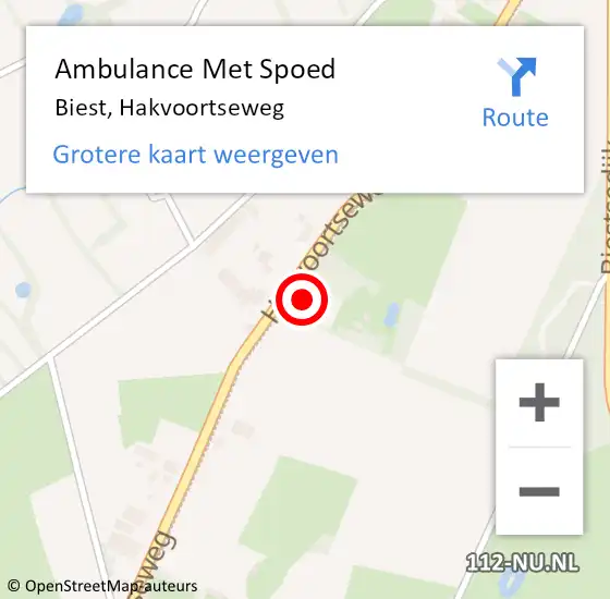 Locatie op kaart van de 112 melding: Ambulance Met Spoed Naar Biest, Hakvoortseweg op 7 december 2016 19:02