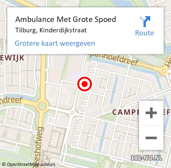 Locatie op kaart van de 112 melding: Ambulance Met Grote Spoed Naar Tilburg, Kinderdijkstraat op 7 december 2016 19:58