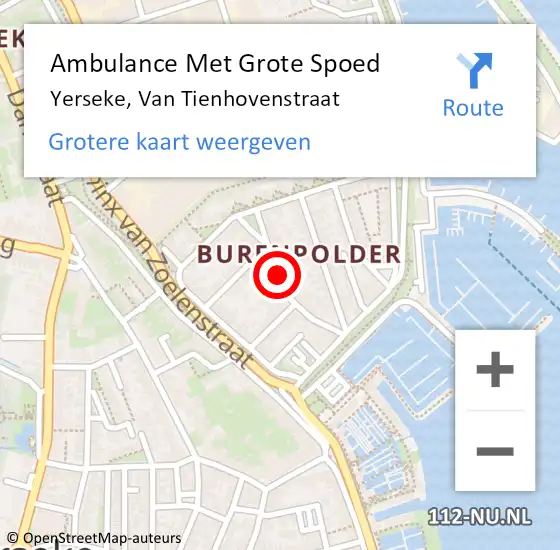 Locatie op kaart van de 112 melding: Ambulance Met Grote Spoed Naar Yerseke, Van Tienhovenstraat op 7 december 2016 20:14