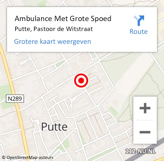Locatie op kaart van de 112 melding: Ambulance Met Grote Spoed Naar Putte, Pastoor de Witstraat op 7 december 2016 20:20