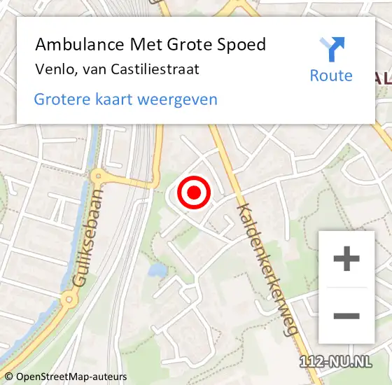 Locatie op kaart van de 112 melding: Ambulance Met Grote Spoed Naar Venlo, van Castiliestraat op 7 december 2016 20:33