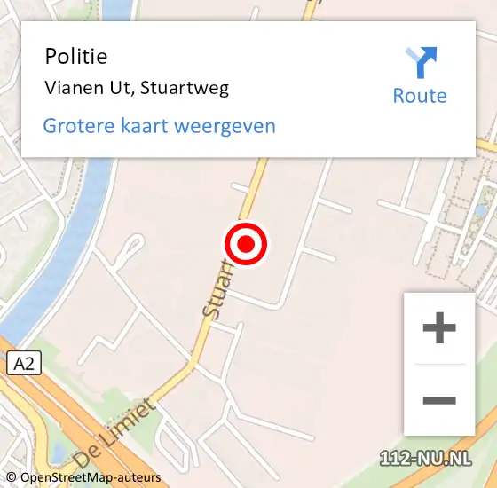 Locatie op kaart van de 112 melding: Politie Vianen Ut, Stuartweg op 7 december 2016 21:55