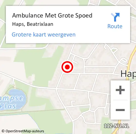 Locatie op kaart van de 112 melding: Ambulance Met Grote Spoed Naar Haps, Beatrixlaan op 7 december 2016 22:33
