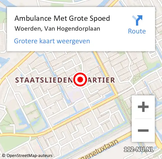 Locatie op kaart van de 112 melding: Ambulance Met Grote Spoed Naar Woerden, Van Hogendorplaan op 8 december 2016 00:37