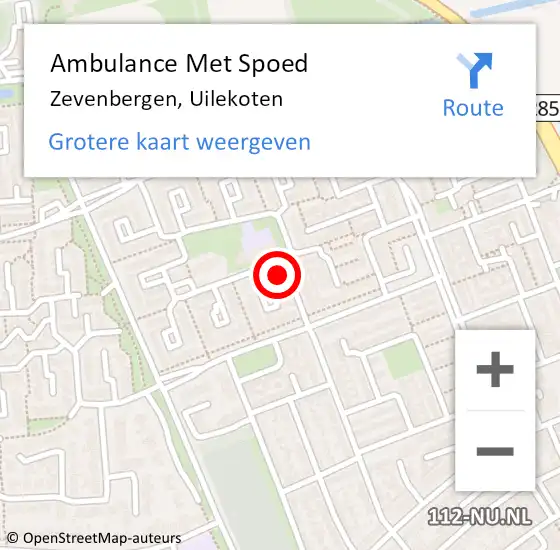 Locatie op kaart van de 112 melding: Ambulance Met Spoed Naar Zevenbergen, Uilekoten op 8 december 2016 04:00