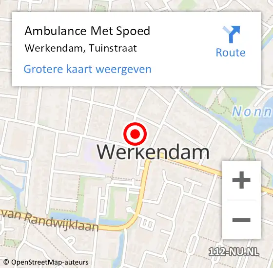 Locatie op kaart van de 112 melding: Ambulance Met Spoed Naar Werkendam, Tuinstraat op 8 december 2016 05:03