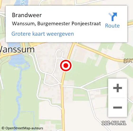 Locatie op kaart van de 112 melding: Brandweer Wanssum, Burgemeester Ponjeestraat op 8 december 2016 05:22