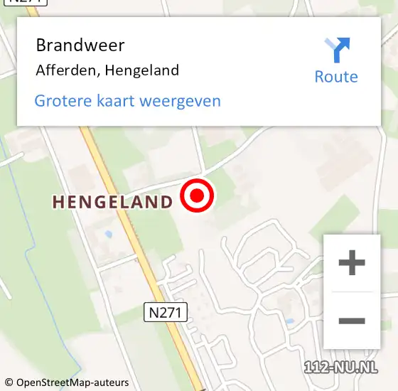 Locatie op kaart van de 112 melding: Brandweer Afferden, Hengeland op 8 december 2016 07:53