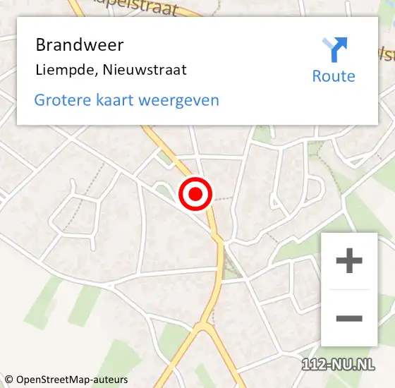 Locatie op kaart van de 112 melding: Brandweer Liempde, Nieuwstraat op 8 december 2016 09:00