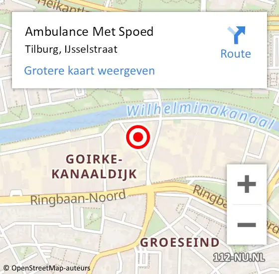 Locatie op kaart van de 112 melding: Ambulance Met Spoed Naar Tilburg, IJsselstraat op 8 december 2016 10:57