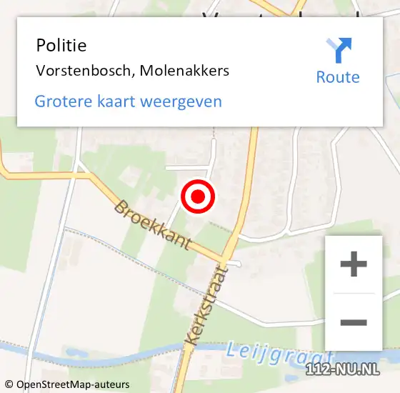 Locatie op kaart van de 112 melding: Politie Vorstenbosch, Molenakkers op 8 december 2016 11:43