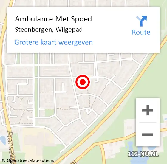 Locatie op kaart van de 112 melding: Ambulance Met Spoed Naar Steenbergen, Wilgepad op 8 december 2016 12:14