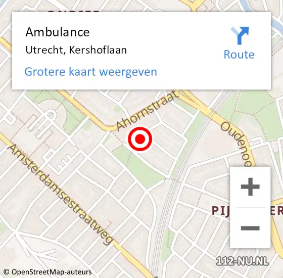 Locatie op kaart van de 112 melding: Ambulance Utrecht, Kershoflaan op 8 december 2016 12:53