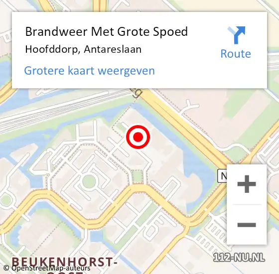 Locatie op kaart van de 112 melding: Brandweer Met Grote Spoed Naar Hoofddorp, Antareslaan op 8 december 2016 13:18