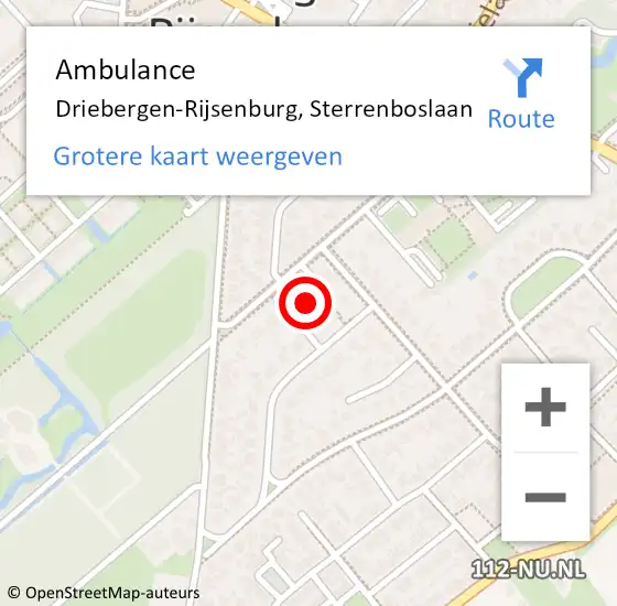 Locatie op kaart van de 112 melding: Ambulance Driebergen-Rijsenburg, Sterrenboslaan op 8 december 2016 13:27