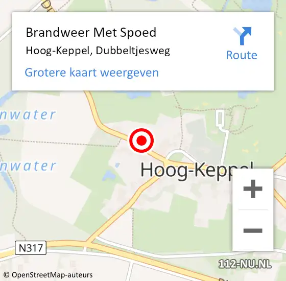 Locatie op kaart van de 112 melding: Brandweer Met Spoed Naar Hoog-Keppel, Dubbeltjesweg op 3 januari 2014 19:03