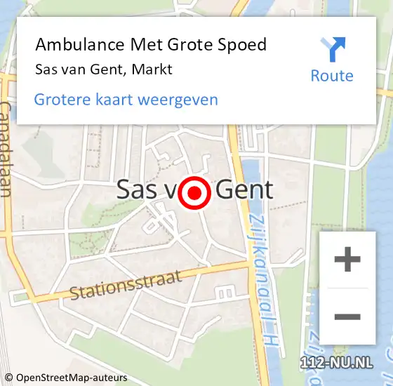 Locatie op kaart van de 112 melding: Ambulance Met Grote Spoed Naar Sas van Gent, Markt op 8 december 2016 14:29