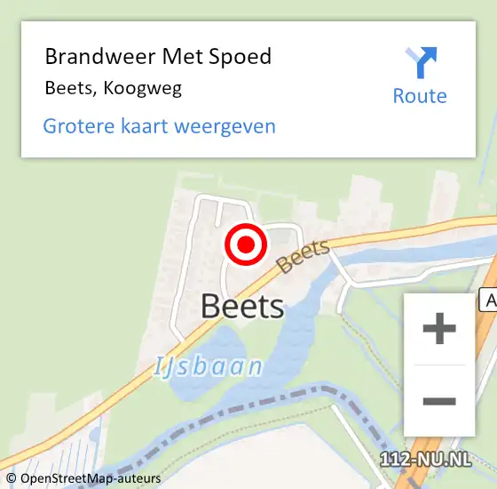 Locatie op kaart van de 112 melding: Brandweer Met Spoed Naar Beets, Koogweg op 8 december 2016 14:38