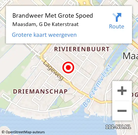 Locatie op kaart van de 112 melding: Brandweer Met Grote Spoed Naar Maasdam, G De Katerstraat op 8 december 2016 15:06