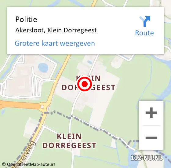 Locatie op kaart van de 112 melding: Politie Akersloot, Klein Dorregeest op 8 december 2016 15:43