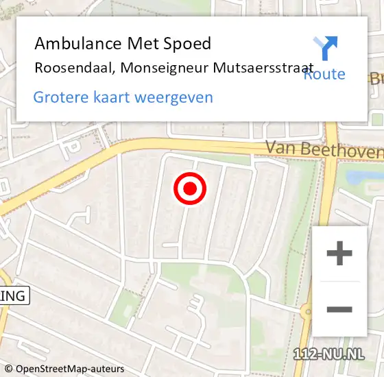 Locatie op kaart van de 112 melding: Ambulance Met Spoed Naar Roosendaal, Monseigneur Mutsaersstraat op 8 december 2016 15:45