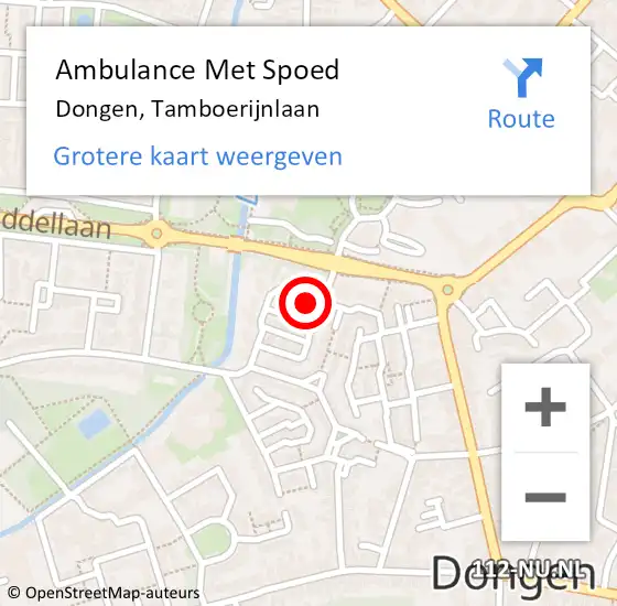 Locatie op kaart van de 112 melding: Ambulance Met Spoed Naar Dongen, Tamboerijnlaan op 8 december 2016 17:46