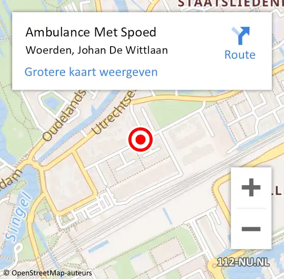 Locatie op kaart van de 112 melding: Ambulance Met Spoed Naar Woerden, Johan De Wittlaan op 8 december 2016 17:52