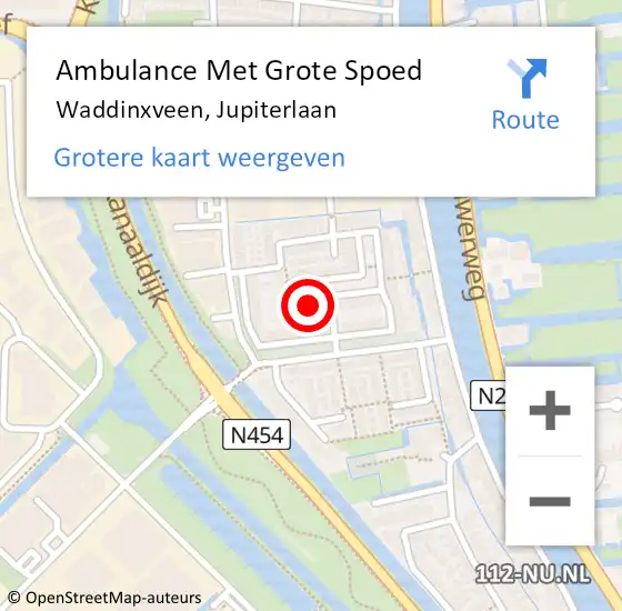 Locatie op kaart van de 112 melding: Ambulance Met Grote Spoed Naar Waddinxveen, Jupiterlaan op 8 december 2016 19:01