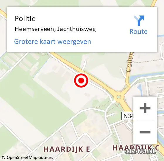 Locatie op kaart van de 112 melding: Politie Heemserveen, Jachthuisweg op 8 december 2016 22:34