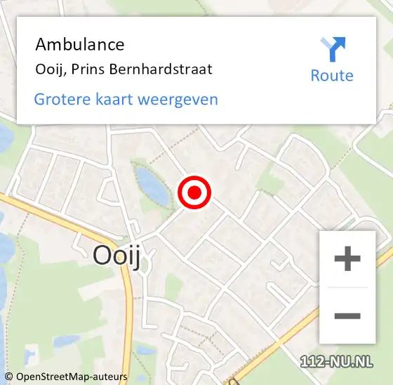 Locatie op kaart van de 112 melding: Ambulance Ooij, Prins Bernhardstraat op 8 december 2016 23:20