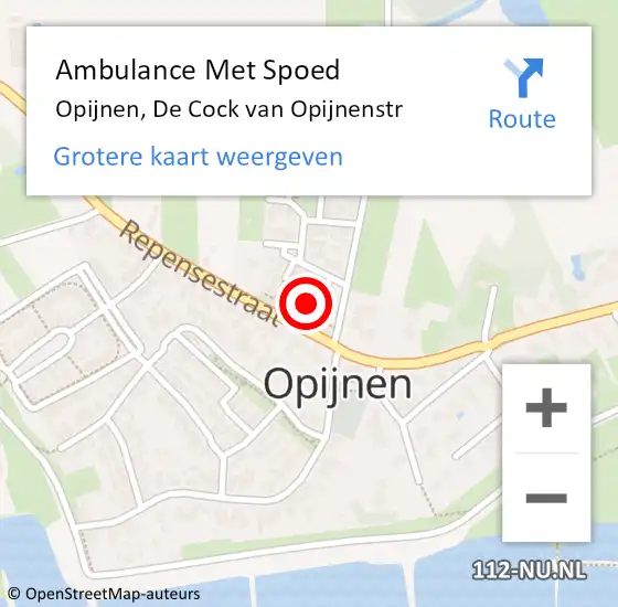 Locatie op kaart van de 112 melding: Ambulance Met Spoed Naar Opijnen, De Cock van Opijnenstr op 9 december 2016 00:42