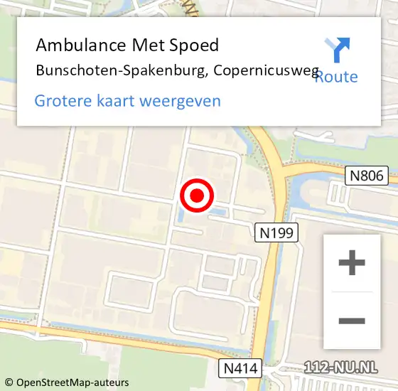 Locatie op kaart van de 112 melding: Ambulance Met Spoed Naar Bunschoten-Spakenburg, Copernicusweg op 9 december 2016 02:23