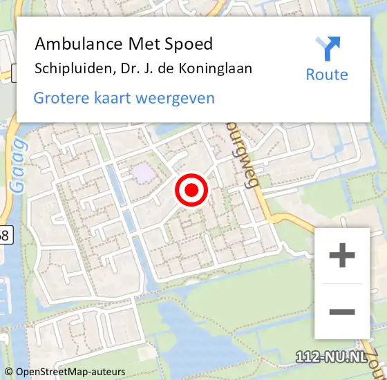 Locatie op kaart van de 112 melding: Ambulance Met Spoed Naar Schipluiden, Dr. J. de Koninglaan op 9 december 2016 02:25