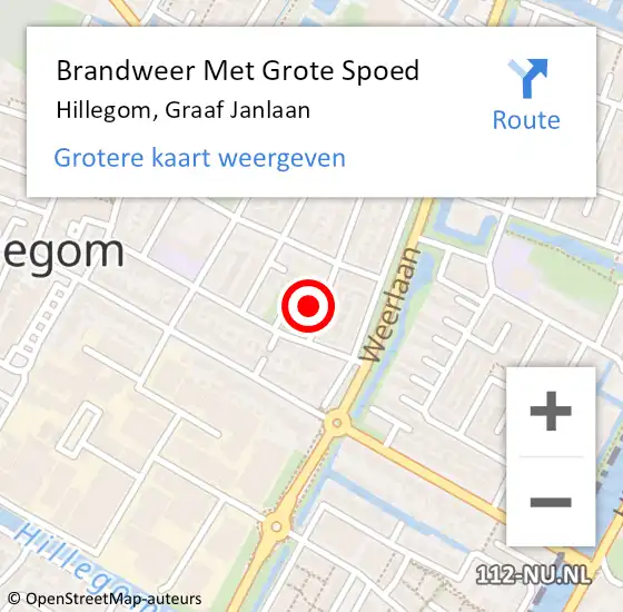 Locatie op kaart van de 112 melding: Brandweer Met Grote Spoed Naar Hillegom, Graaf Janlaan op 9 december 2016 02:32