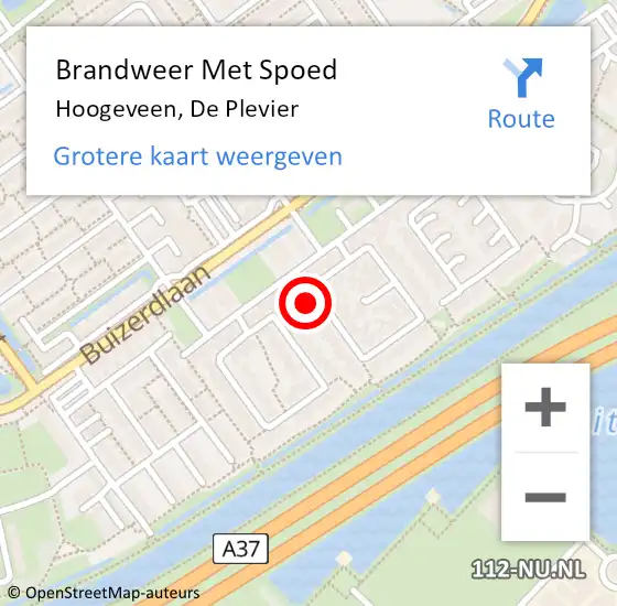 Locatie op kaart van de 112 melding: Brandweer Met Spoed Naar Hoogeveen, De Plevier op 9 december 2016 03:52