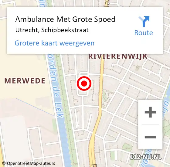 Locatie op kaart van de 112 melding: Ambulance Met Grote Spoed Naar Utrecht, Schipbeekstraat op 9 december 2016 04:25