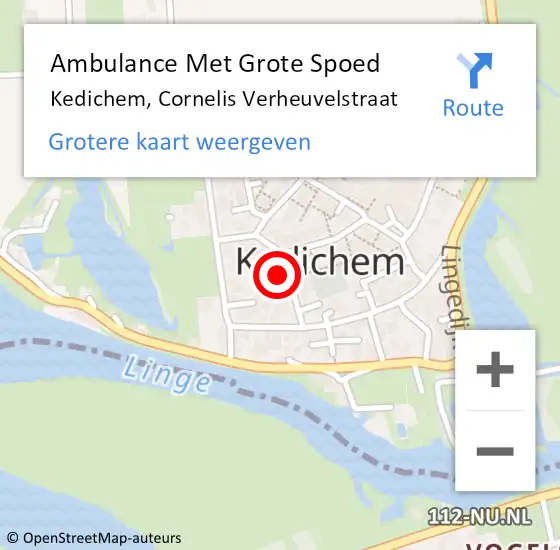 Locatie op kaart van de 112 melding: Ambulance Met Grote Spoed Naar Kedichem, Cornelis Verheuvelstraat op 9 december 2016 06:16