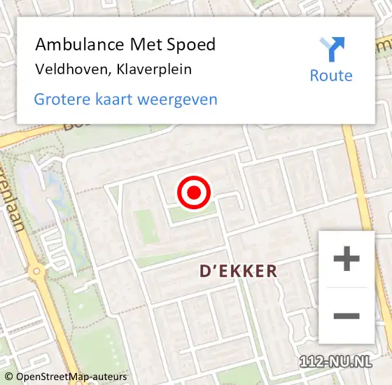 Locatie op kaart van de 112 melding: Ambulance Met Spoed Naar Veldhoven, Klaverplein op 9 december 2016 06:26