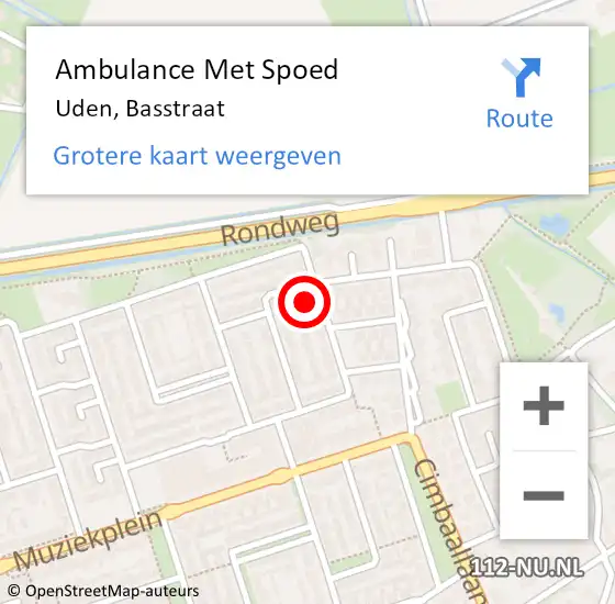 Locatie op kaart van de 112 melding: Ambulance Met Spoed Naar Uden, Basstraat op 9 december 2016 06:28