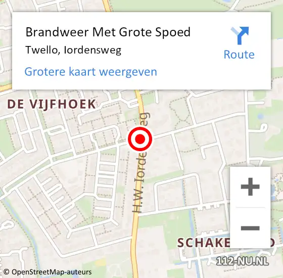 Locatie op kaart van de 112 melding: Brandweer Met Grote Spoed Naar Twello, Iordensweg op 9 december 2016 08:07