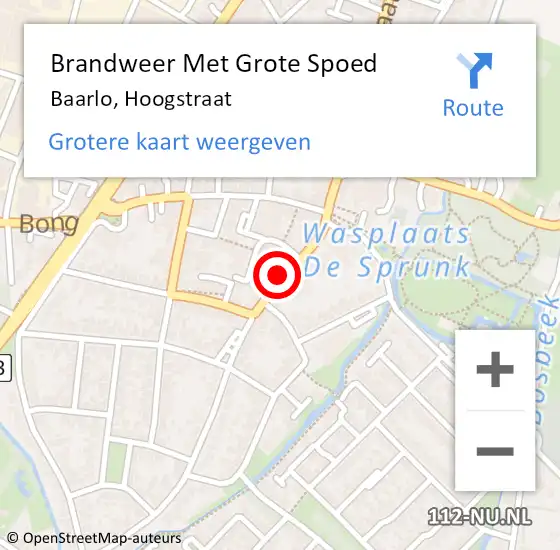 Locatie op kaart van de 112 melding: Brandweer Met Grote Spoed Naar Baarlo, Hoogstraat op 9 december 2016 08:13