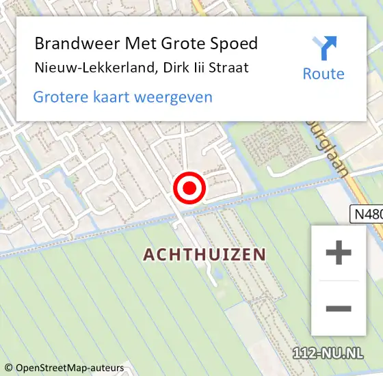 Locatie op kaart van de 112 melding: Brandweer Met Grote Spoed Naar Nieuw-Lekkerland, Dirk Iii Straat op 3 januari 2014 20:26