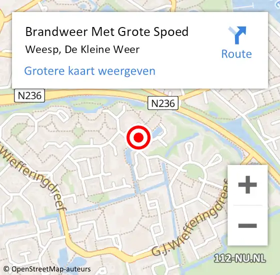 Locatie op kaart van de 112 melding: Brandweer Met Grote Spoed Naar Weesp, De Kleine Weer op 9 december 2016 09:29