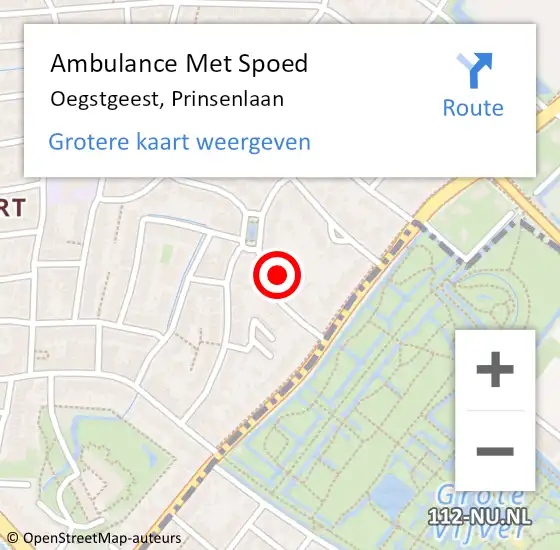 Locatie op kaart van de 112 melding: Ambulance Met Spoed Naar Oegstgeest, Prinsenlaan op 9 december 2016 09:52