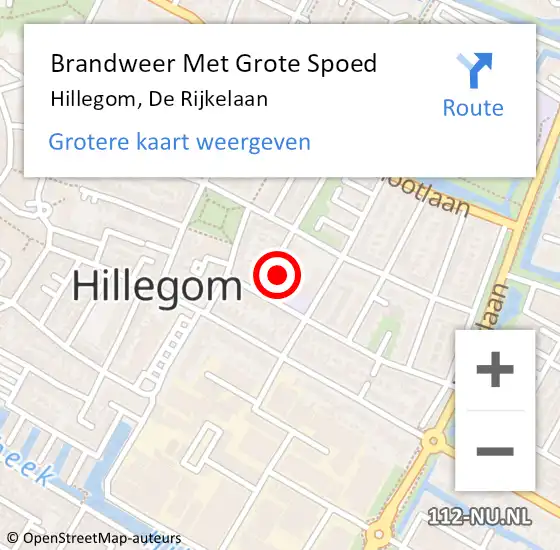 Locatie op kaart van de 112 melding: Brandweer Met Grote Spoed Naar Hillegom, De Rijkelaan op 9 december 2016 10:54